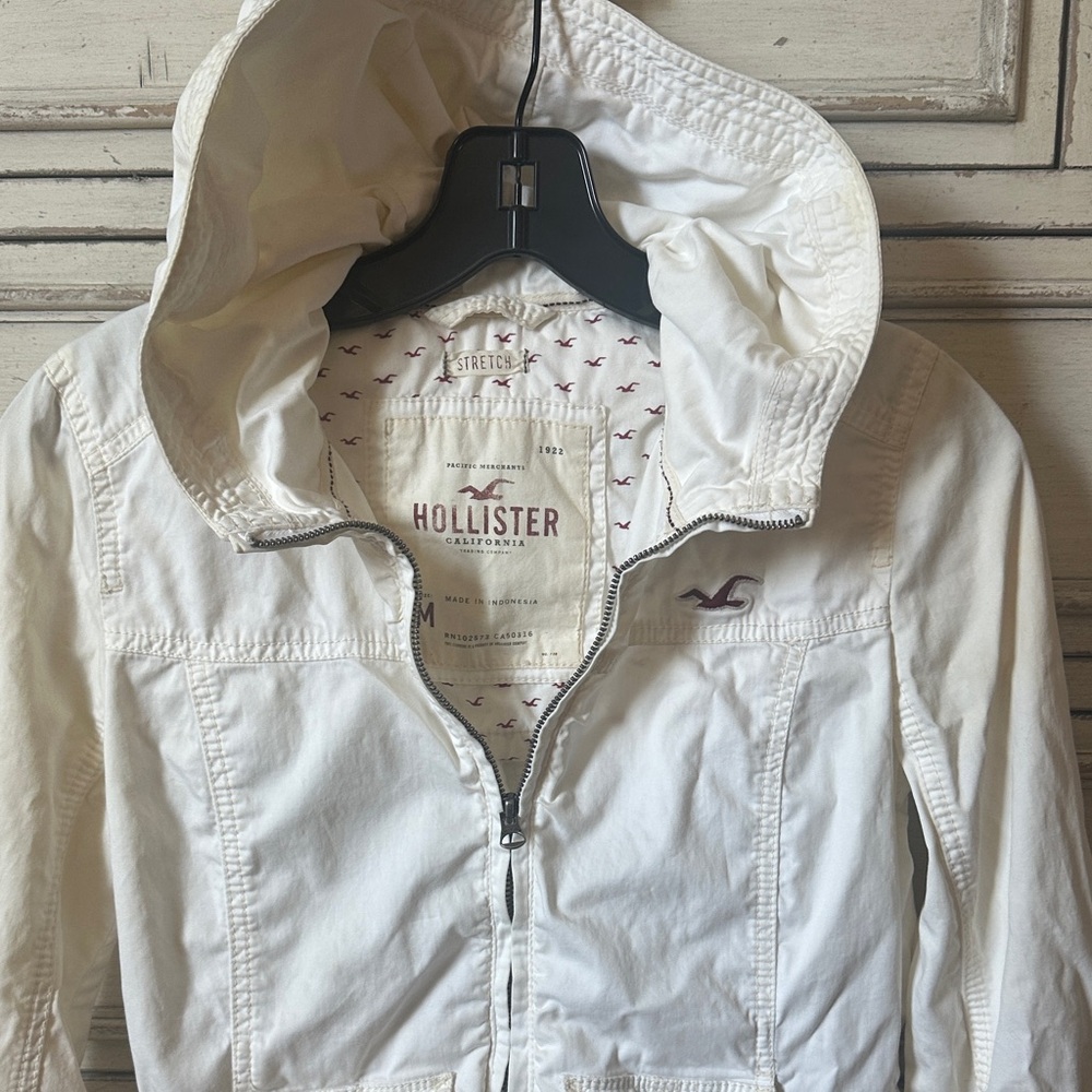 Y2K Vintage Hollister Ivory Hooded Zip Jacket - Picture 2 of 9